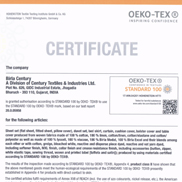 Oeko-Tex Standard 100 - Class II For Bed Linens / Made Ups